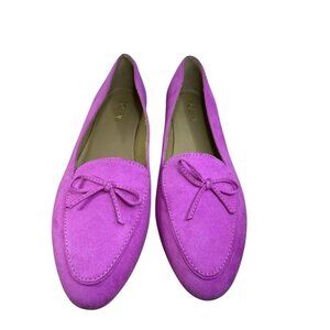 J.Crew Bow Loafers Intense Pink Womens 8.5 Faux Suede Slip On Shoes EUC